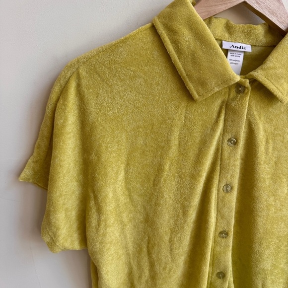 Andie Swim Cropped Button Up Yellow Terry Short Sleeve Collar Women Size S - Picture 4 of 14